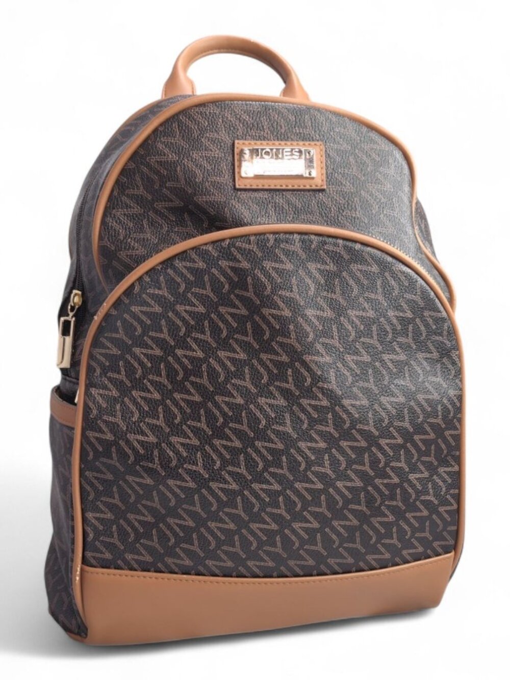 Jones New York Signature Monogram Backpack Brown Faux Leather 13"x11"